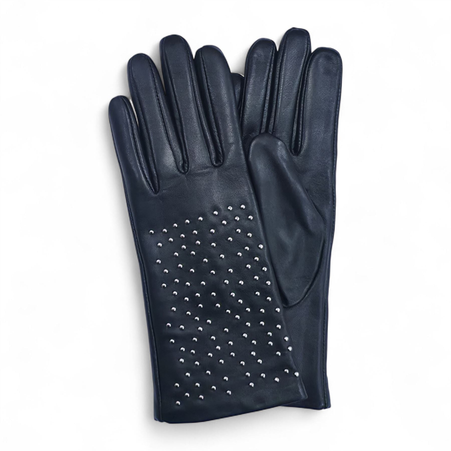Women’s Leather Studded Wool Lining Fashion Gloves
