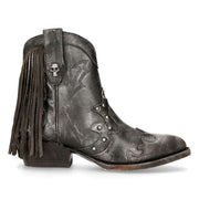New Rock WSTM003-S1 Grey Leather Cowboy Western Pointed Boots Tassel Vintage - Knighthood Store