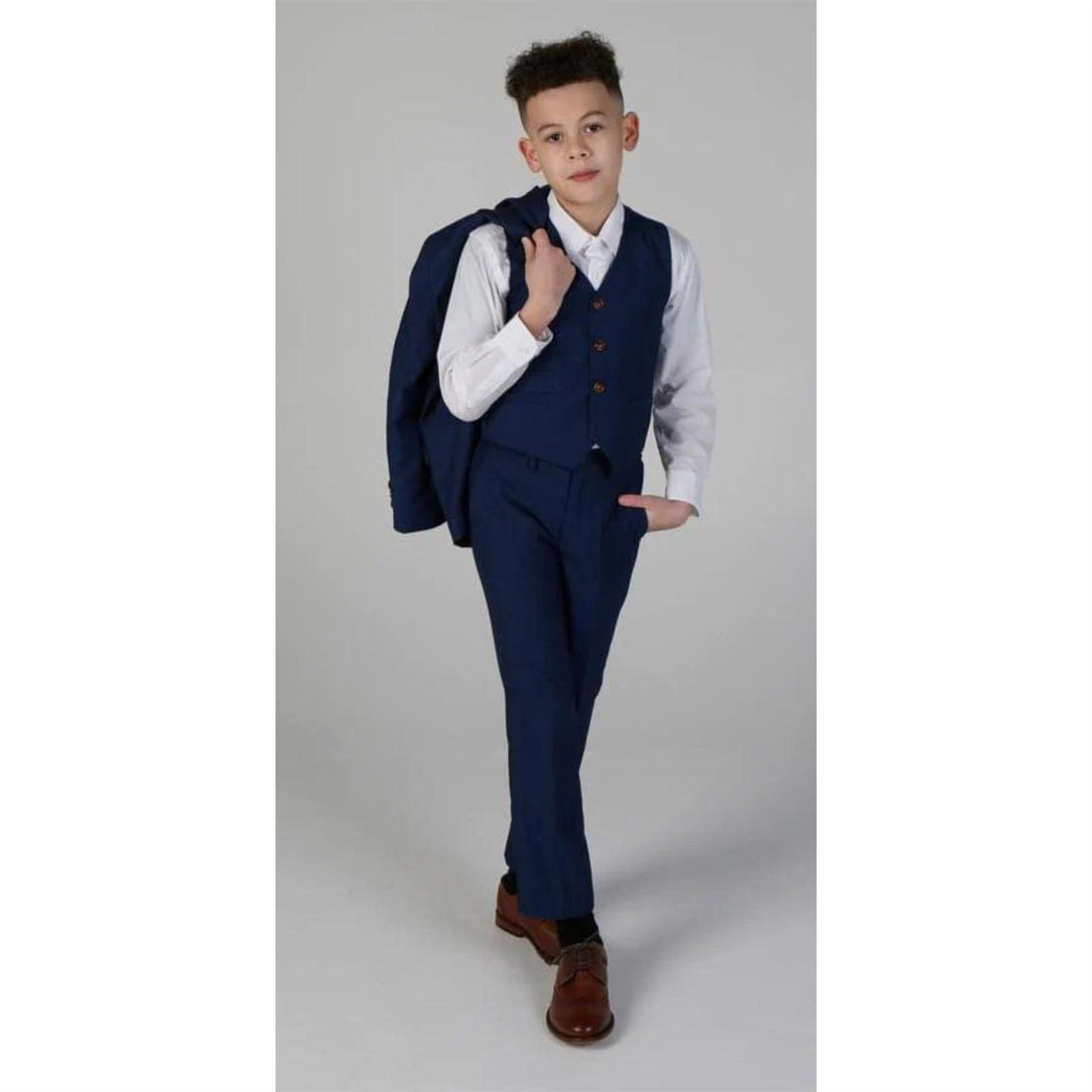 Boys Blue 3 Piece Suit Classic Birdseye Wedding - Knighthood Store