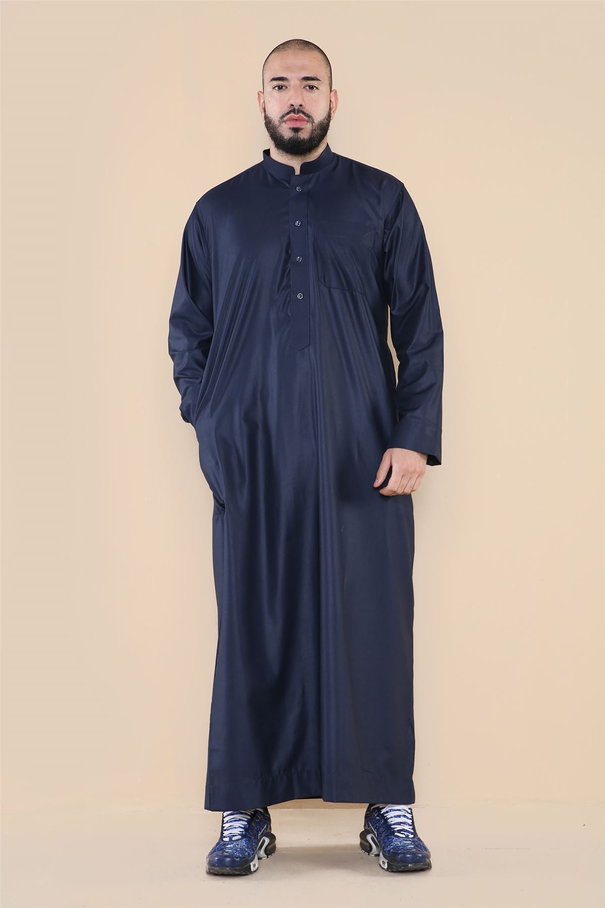 Mens Thobe Jubba Nehru Stand Collar Islamic Clothing Muslim Cotton Kaftan Dress Robe Saudi