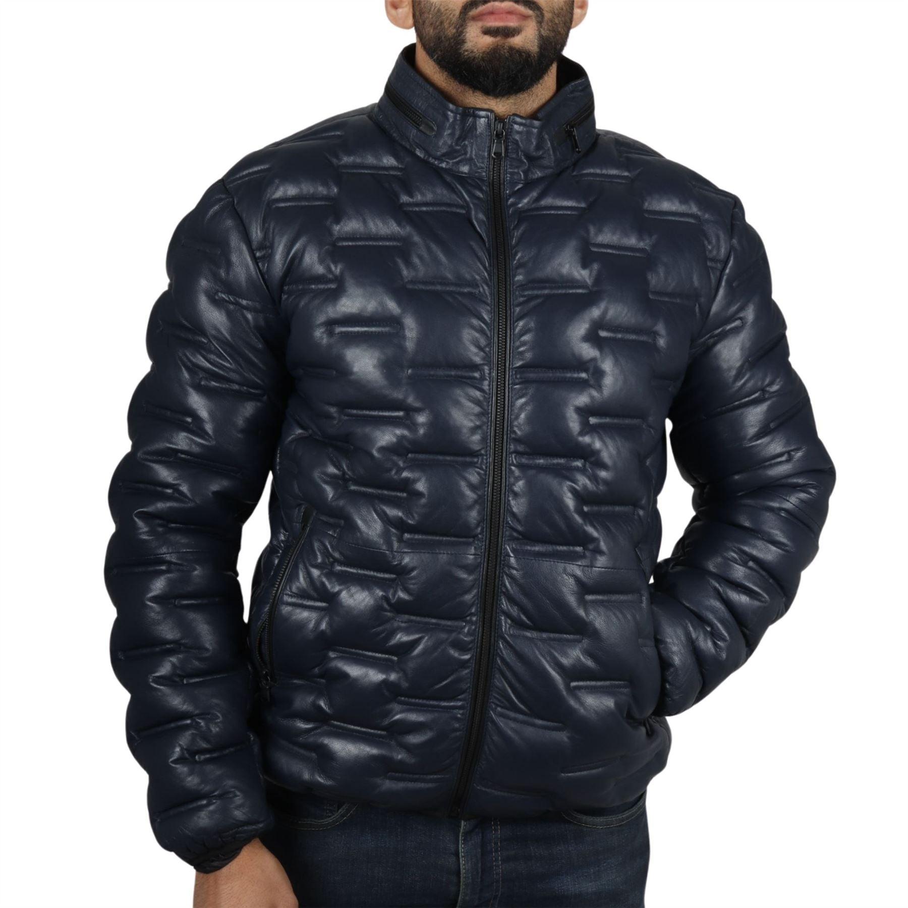 Men's Puffer Quilted Real Leather Jacket Casual Waist Length - Knighthood Store