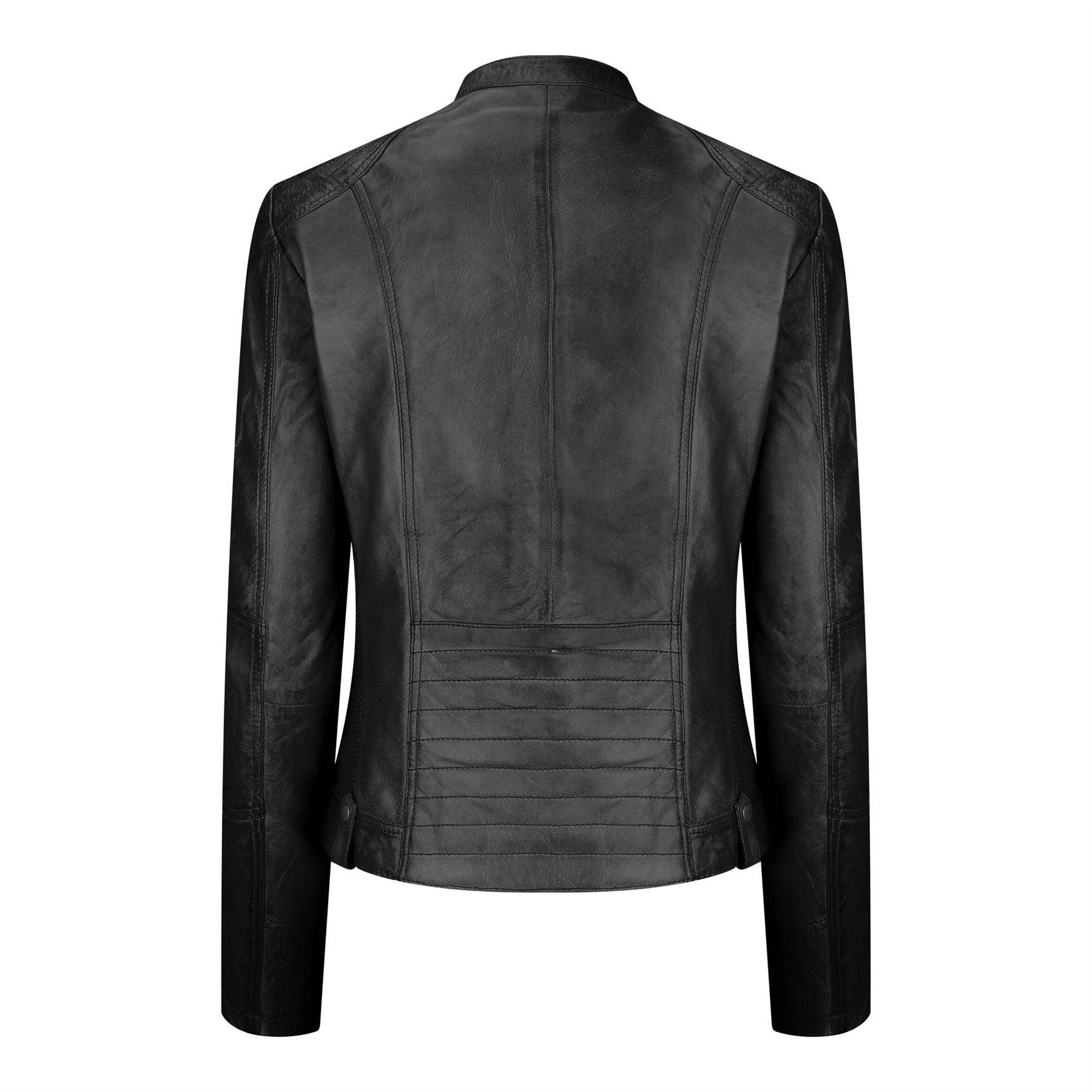 New Ladies Womens Real Leather Slim Fit Soft Zip Biker Style Jacket - Knighthood Store