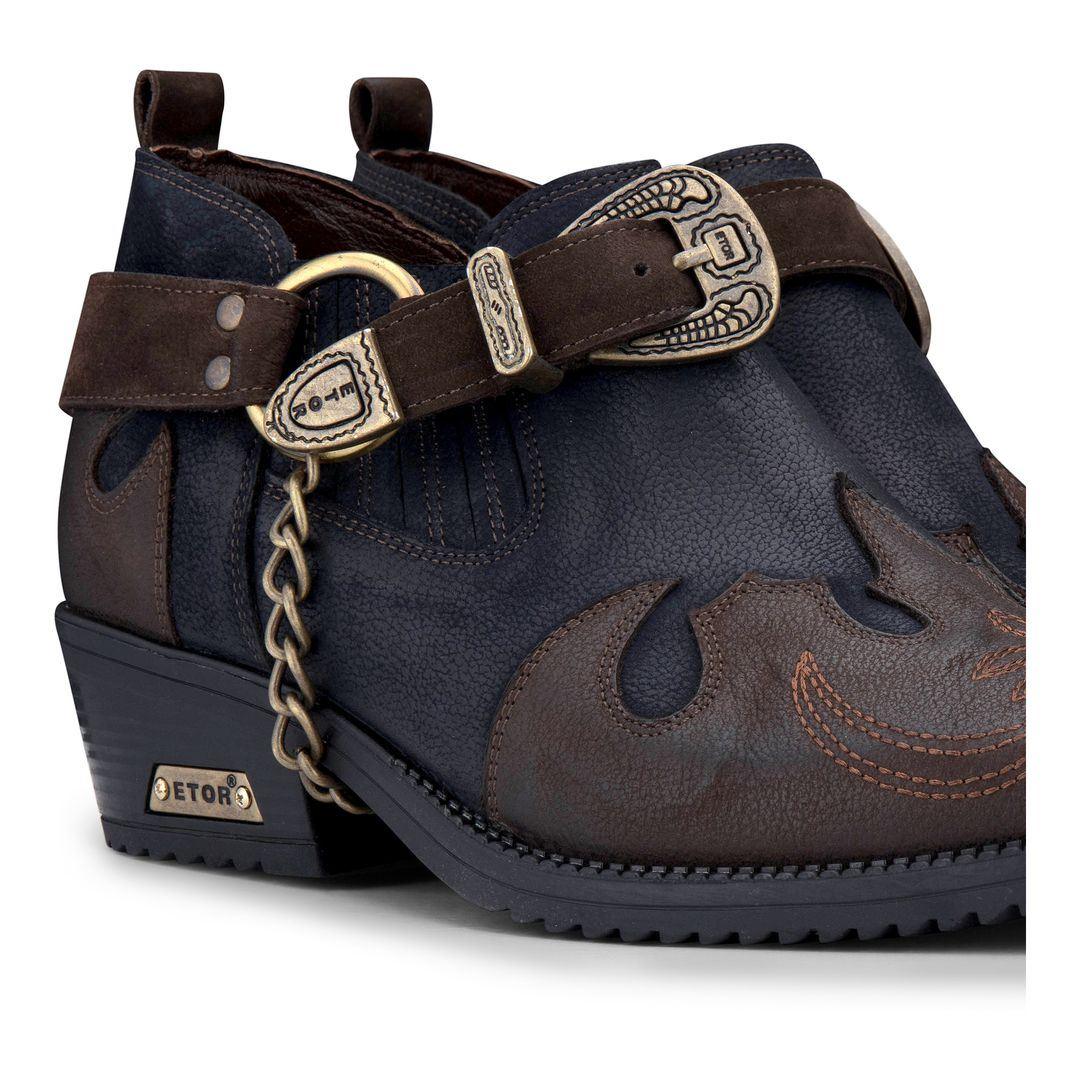 Mens Genuine Leather Western Shoes Croc Snake Pattern Metal Chain Belt Cuban Heel Dancing - Knighthood Store