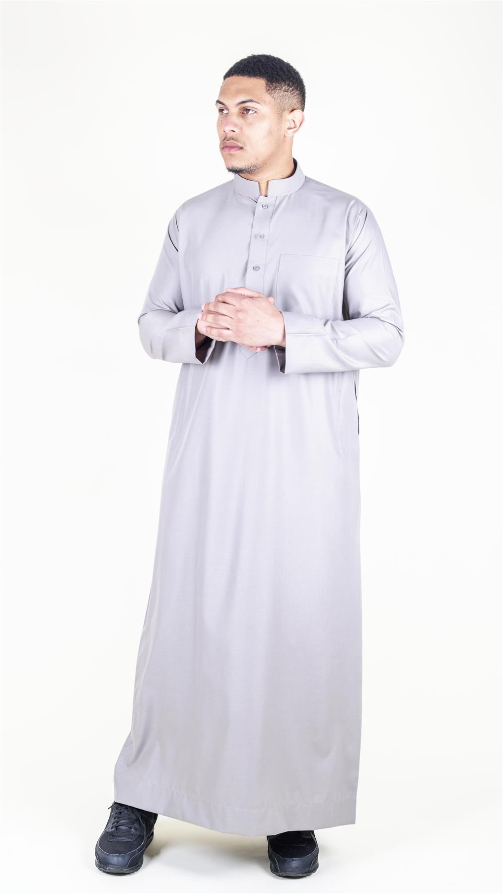 Mens Thobe Jubba Nehru Stand Collar Islamic Clothing Muslim Cotton Kaftan Dress Robe Saudi