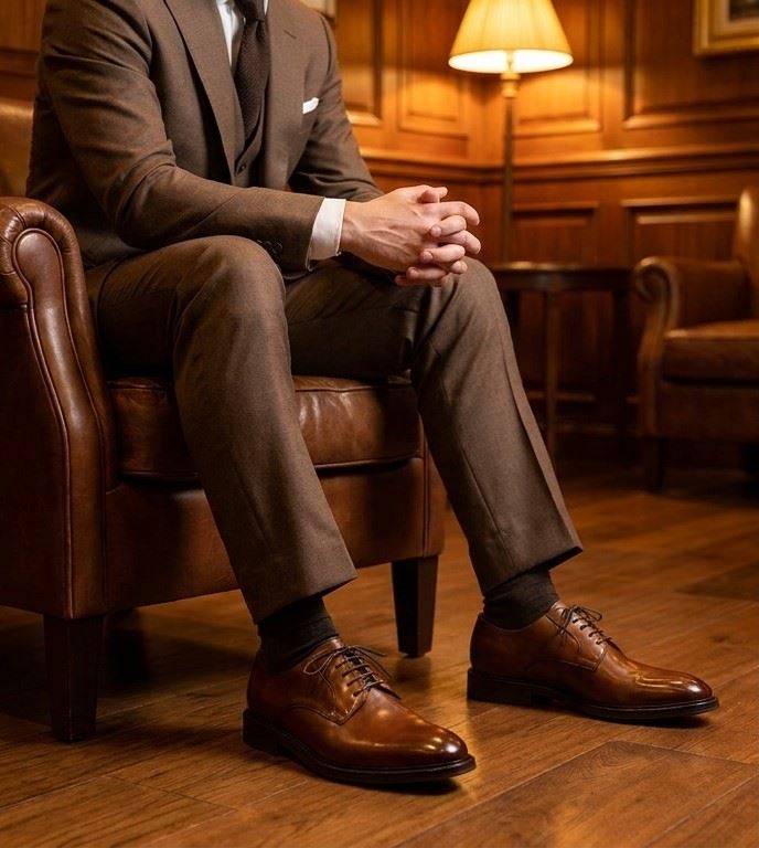Taylor - Men's Brown Leather Classic Lace-Up Derby Shoes