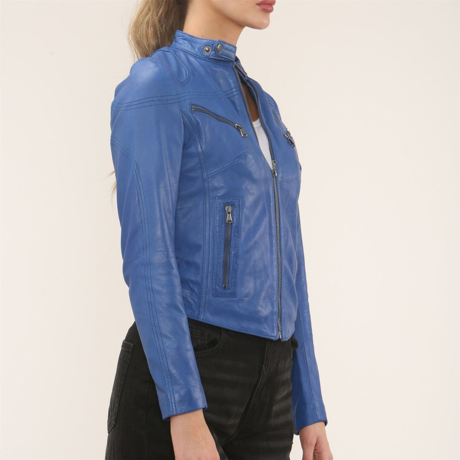 Women's Real Leather Classic Racer Style Biker Jacket