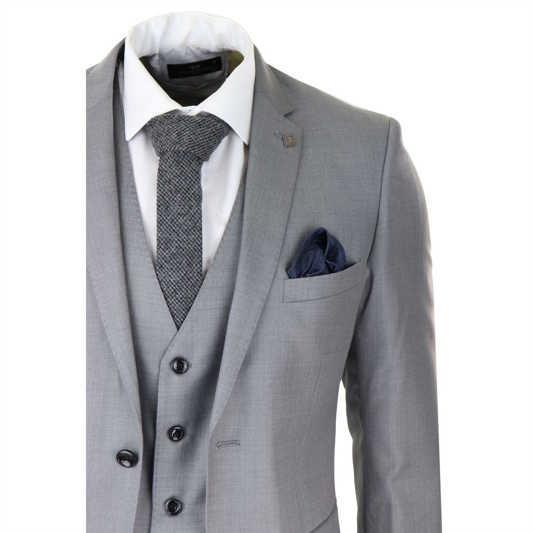 Mens Light Grey 3 Piece Suit Classic Stitch Wedding Summer Prom Classic Grooms