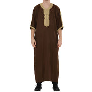 Men's Half Sleeve Embroidery Moroccan Thobe