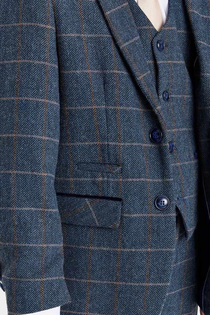 Harris - Boys Navy 3 Piece Wool Blend Tweed Suit