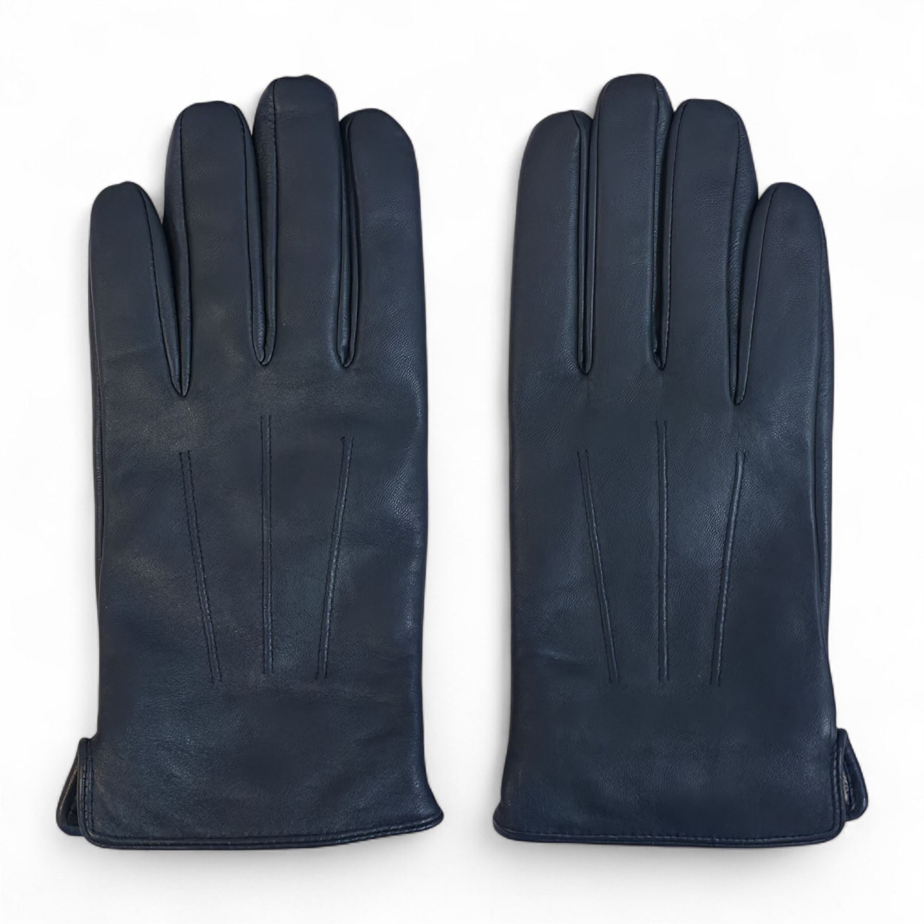 Men's Leather Wool Lined Elastic Wrist Gloves
