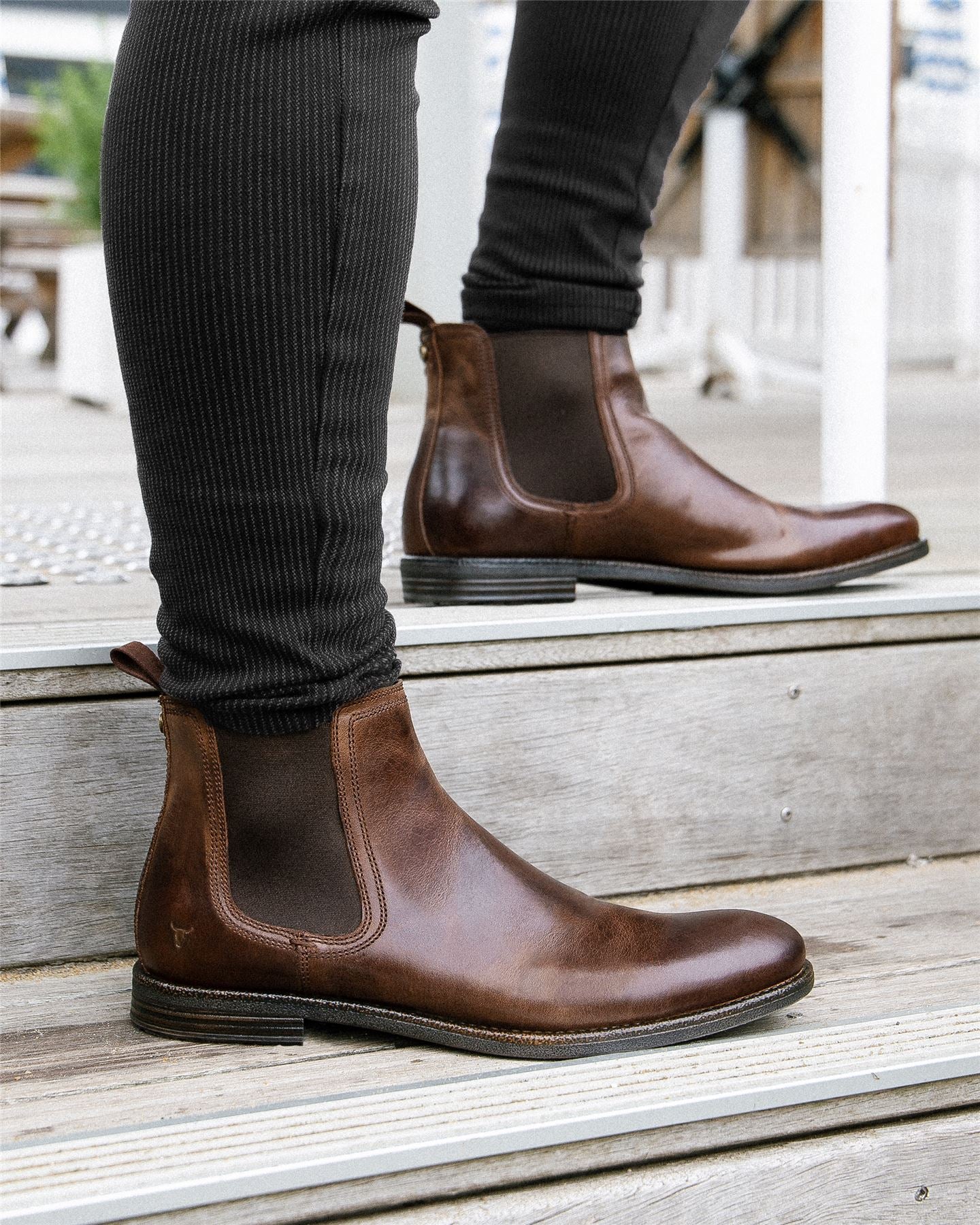 Sergio - Men's Brown Slip On Leather Chelsea Boots