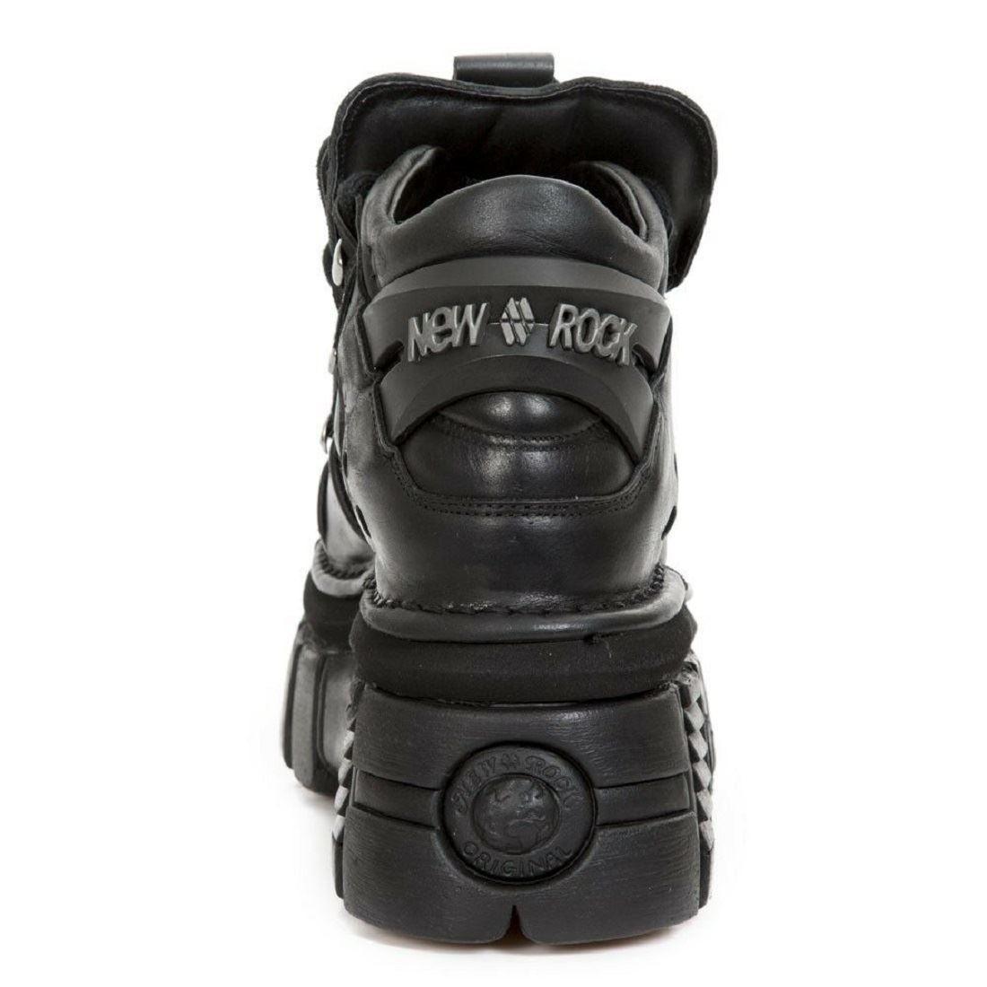 New Rock M.106-S29 TOWER SHOES Metallic Black Leather Biker Gothic Boots - Knighthood Store