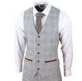 Mens Grey 3 Piece Suit Tan Brown Check Velvet Trims Wedding Tailored Fit Vintage - Knighthood Store