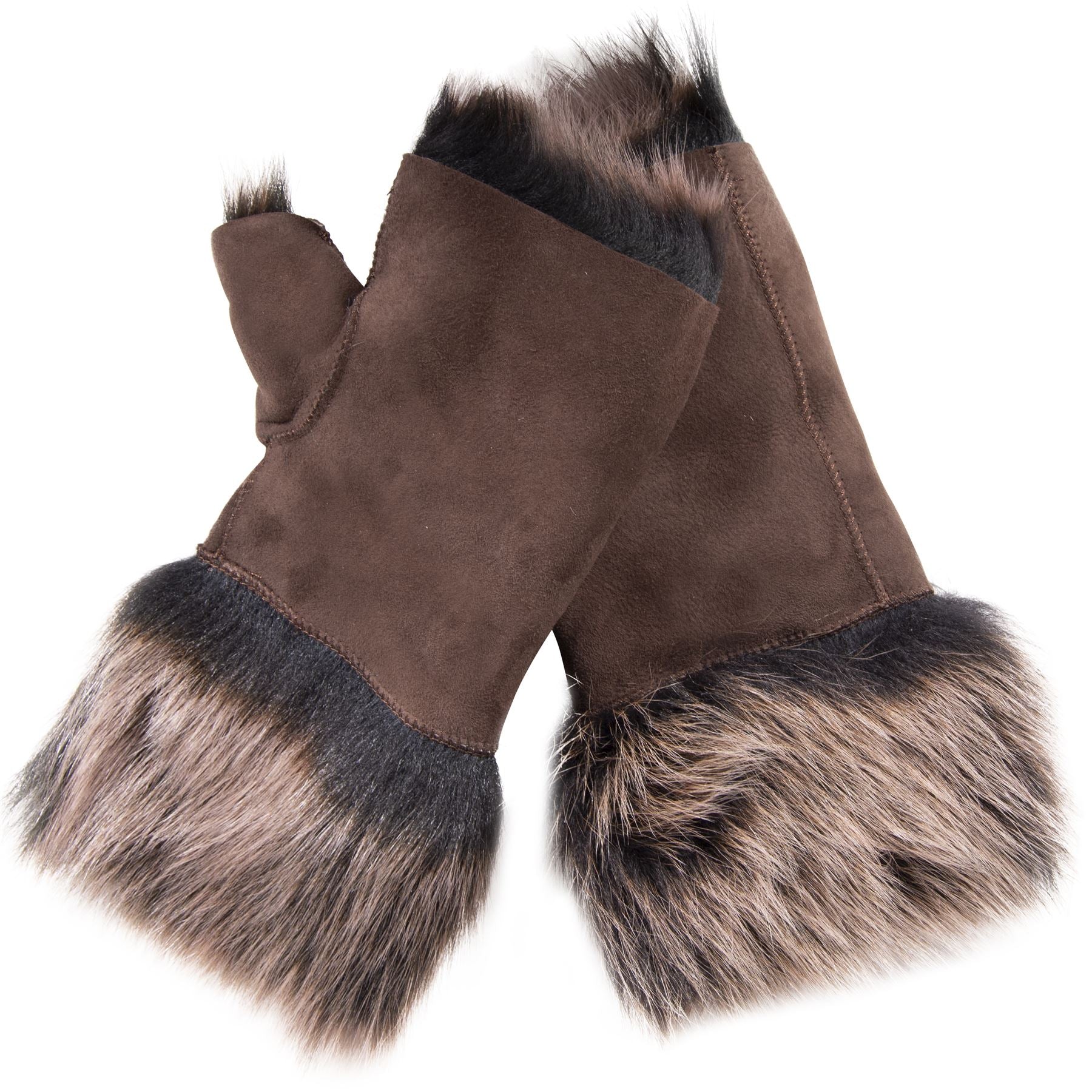 Women’s Suede Leather Shearling Lined Fingerless Gloves