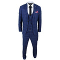 Mens Marc Darcy 3 Piece Suit Blue Prince Of Wales Black Check Vintage Retro - Knighthood Store