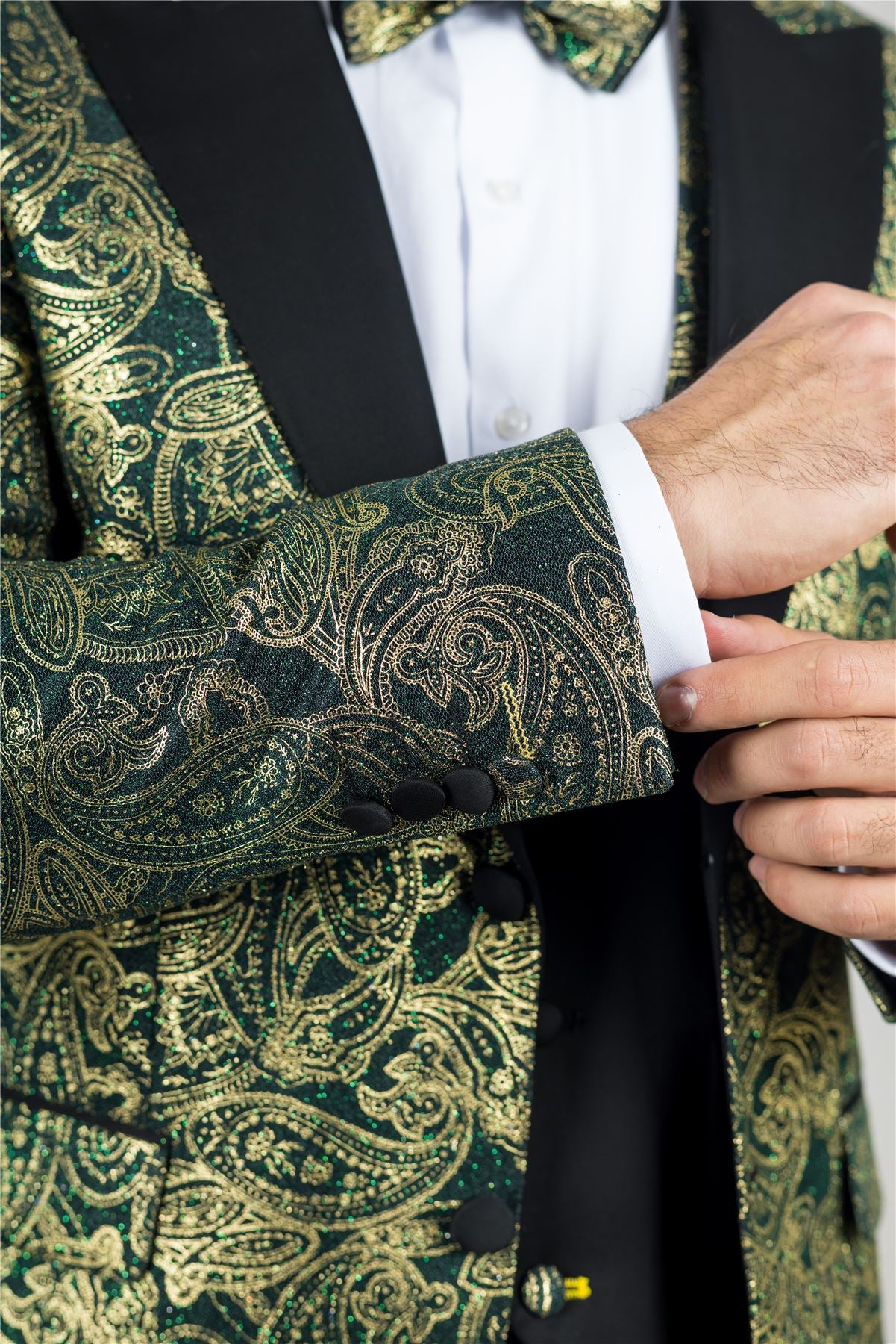 Men's Suit 3 Piece Green Paisley Tailored Fit Wedding Tuxedo