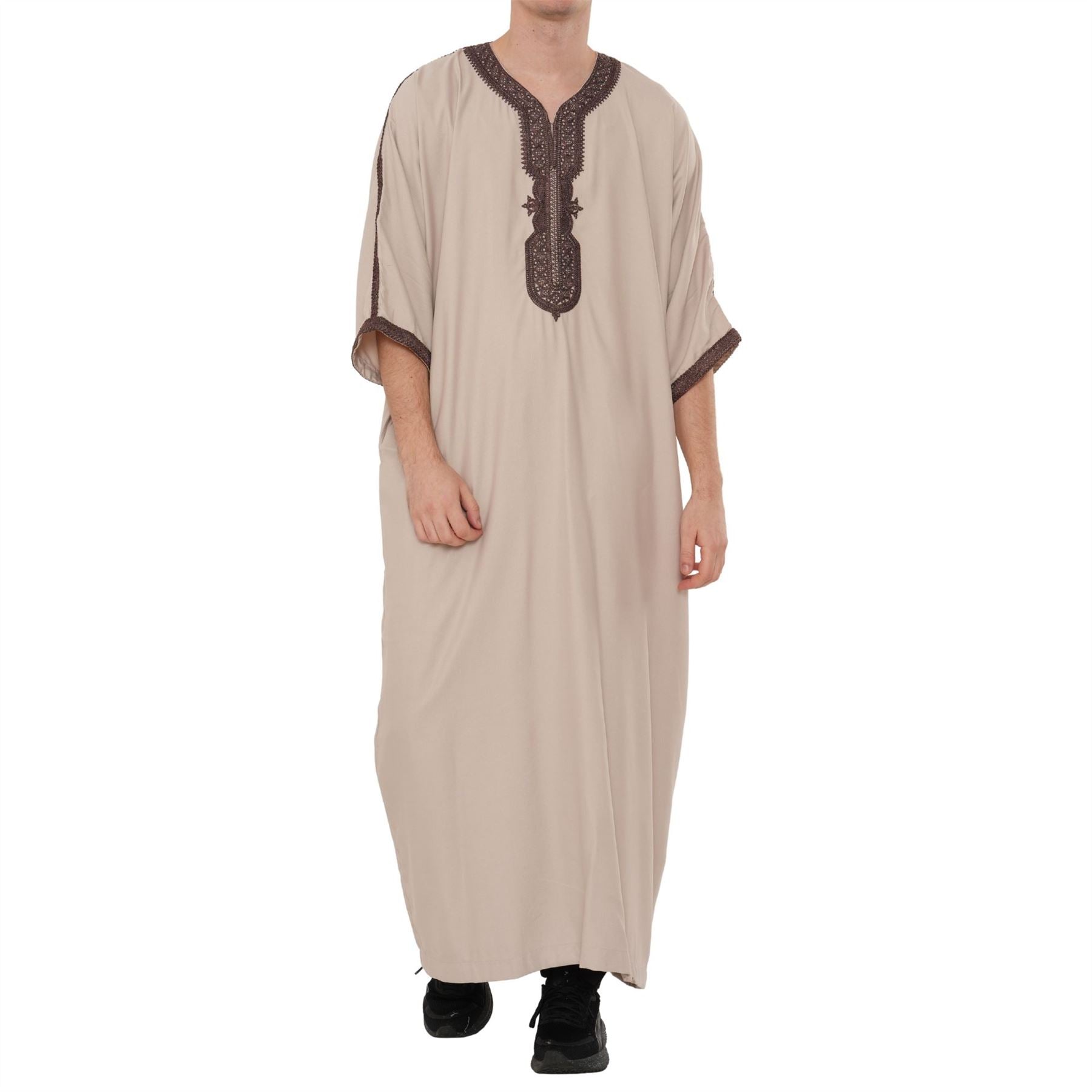 Men's Half Sleeve Embroidery Moroccan Thobe