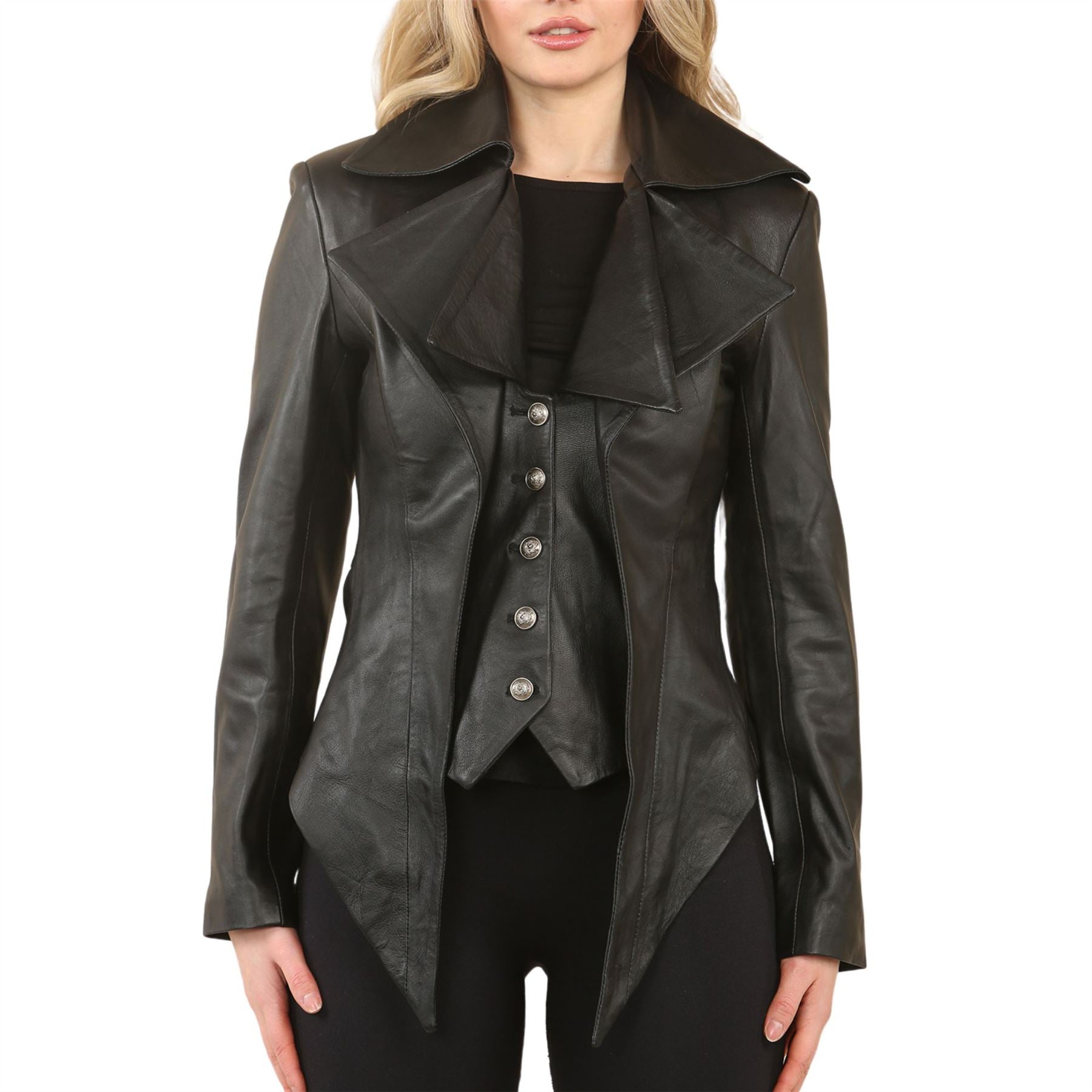 Women's Gothic Mid-Length Edwardian Leather Jacket