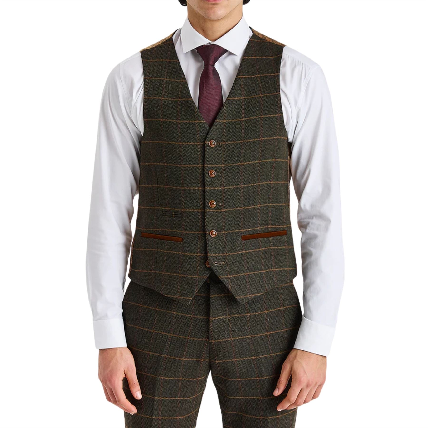 Harris - Men's Green Tweed Herringbone Check Waistcoat