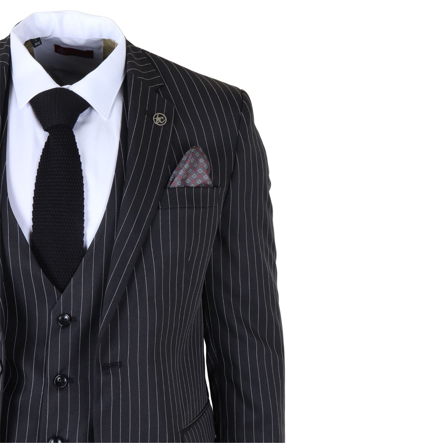 IM45 - Men's Classic Pinstripe 3 Piece Black Suit