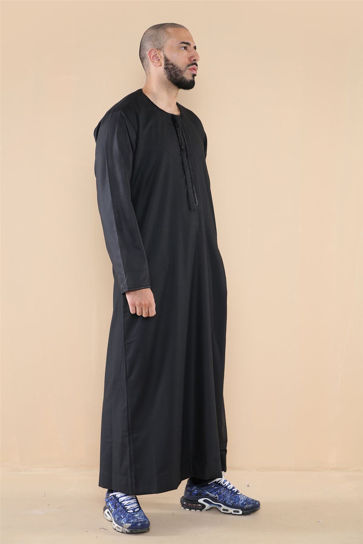 Mens Thobe Jubba Islamic Clothing Muslim Kaftan Emirati Omani Robe Arab Tassel