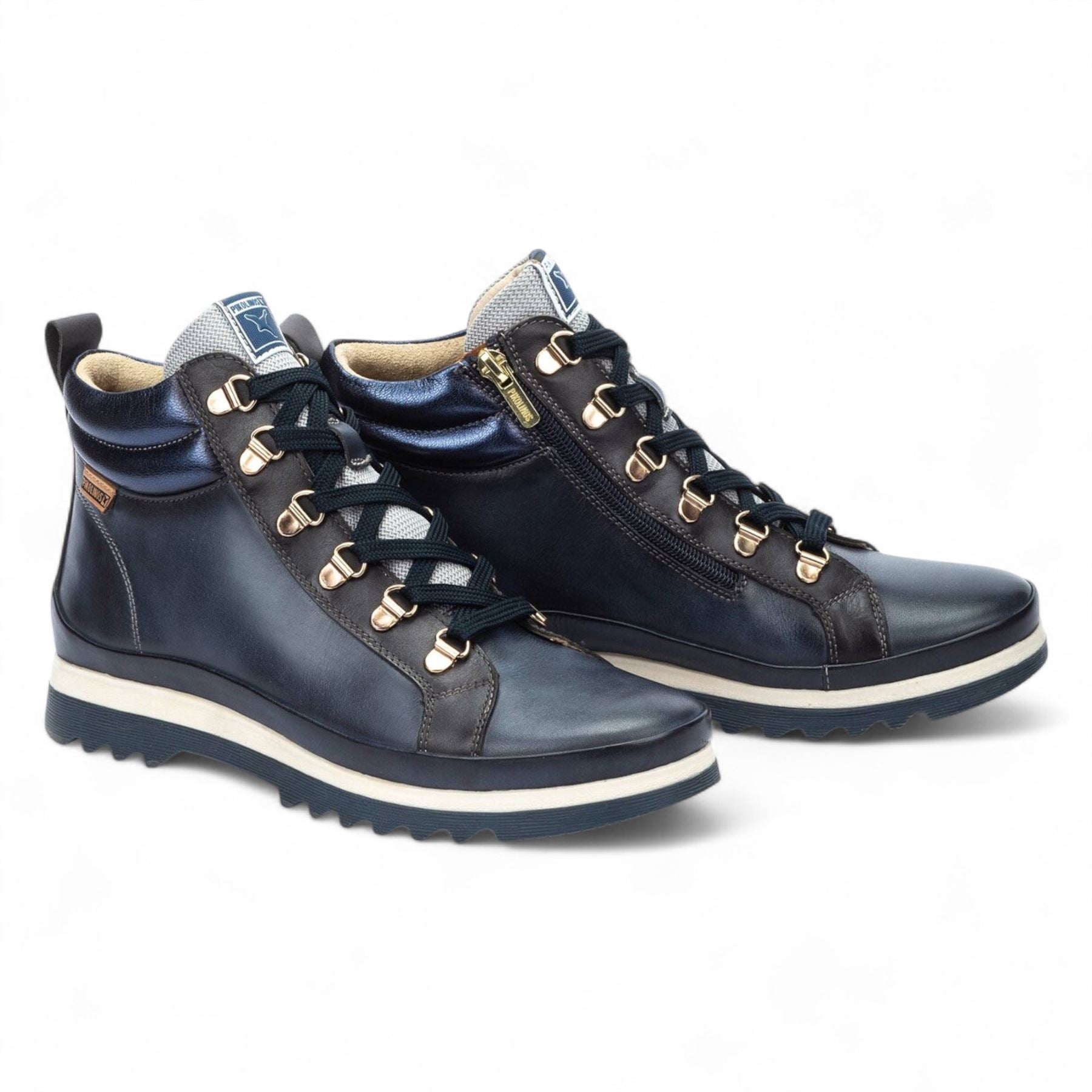 Vigo - Women’s Blue Leather Ankle Trainers Boots