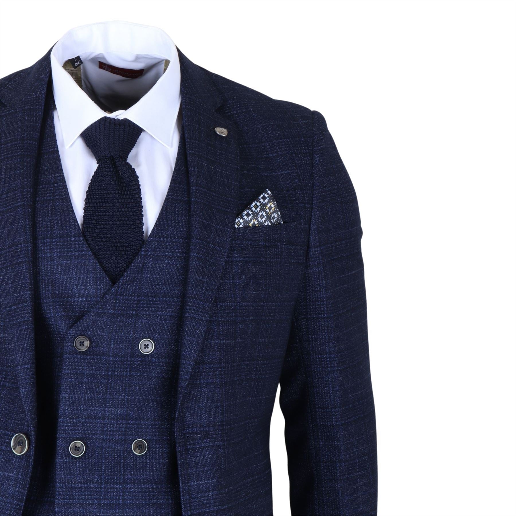 Luis - Men's Blue Plaid Check Slim Fit 3 Piece Suit