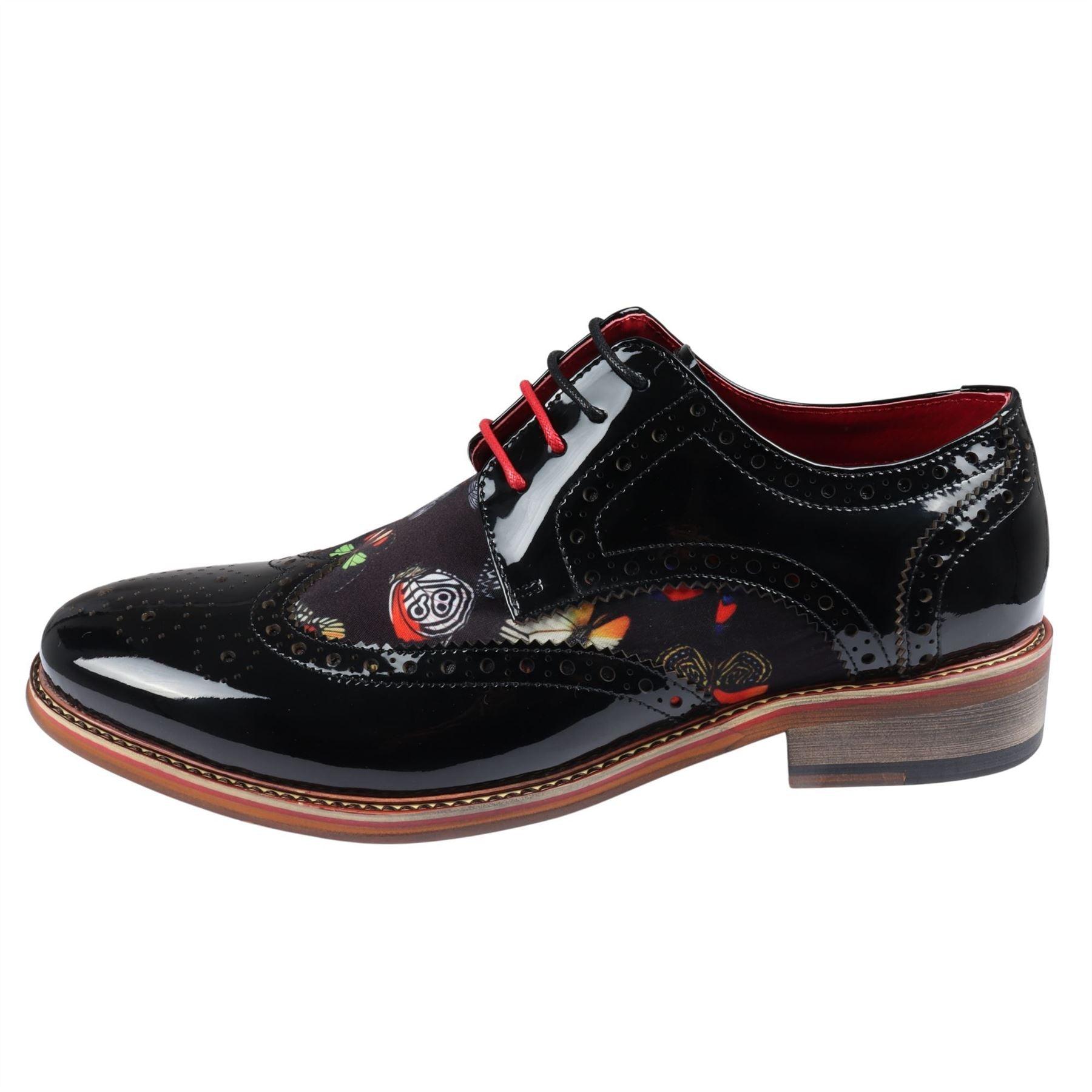 Men's Shoes Butterfly Print Patent Leather Lace Up Brogue Formal Dress Shoe - Knighthood Store