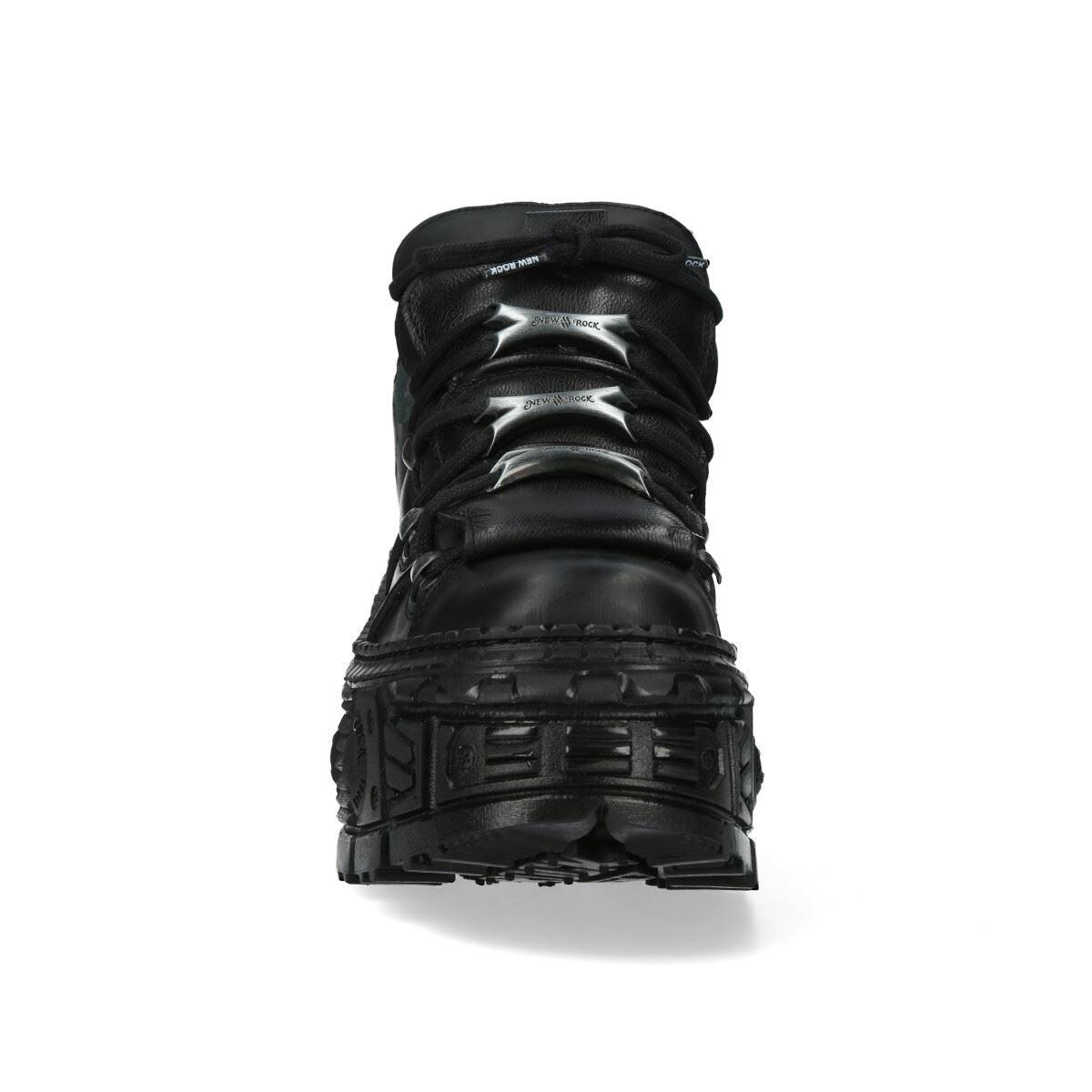 New Rock Boots Punk Rock WALL106-S12 Metallic Black Leather Platform Boots - Knighthood Store