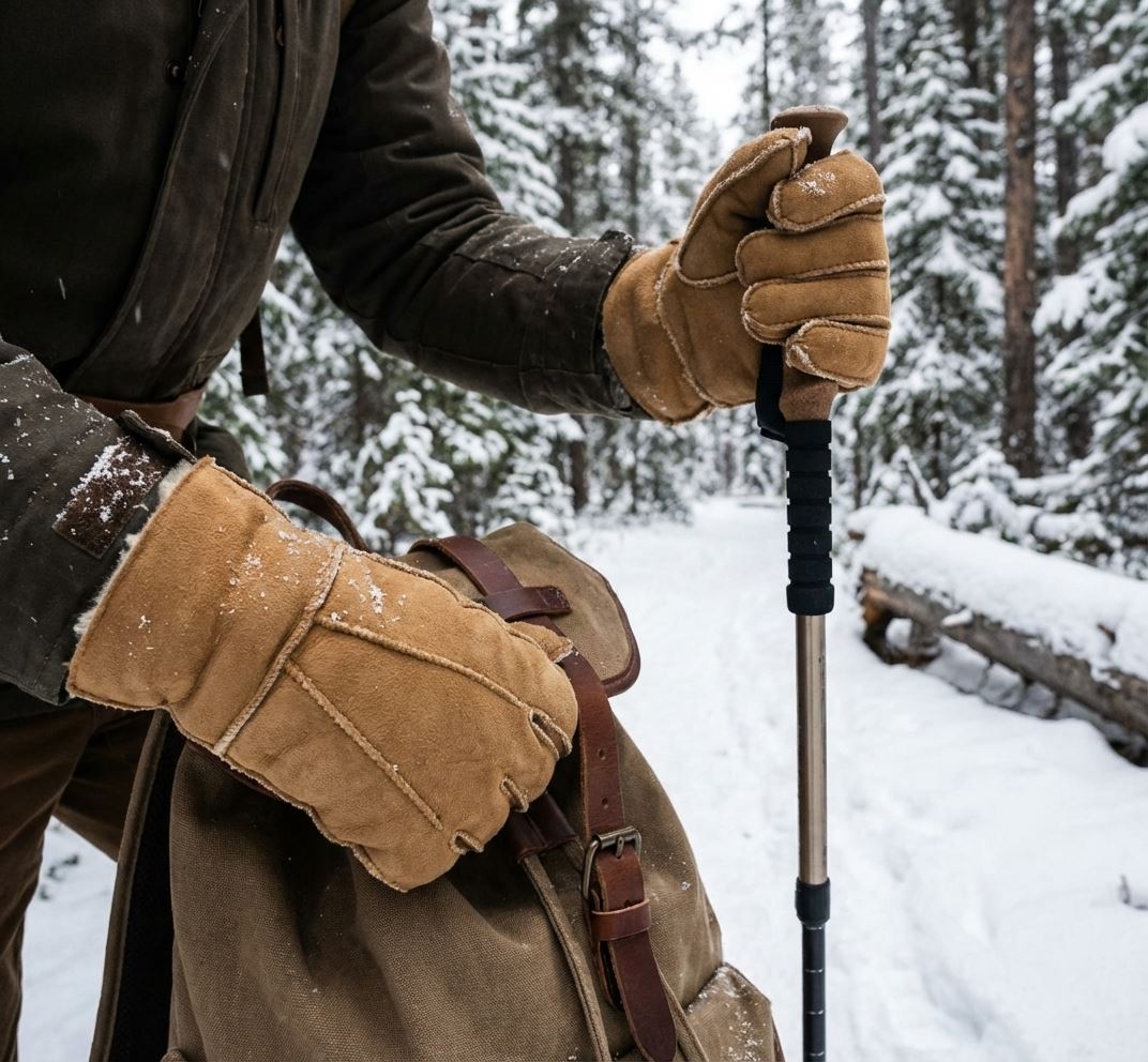 Unisex Suede Leather Shearling Wool Lined Thermal Gloves