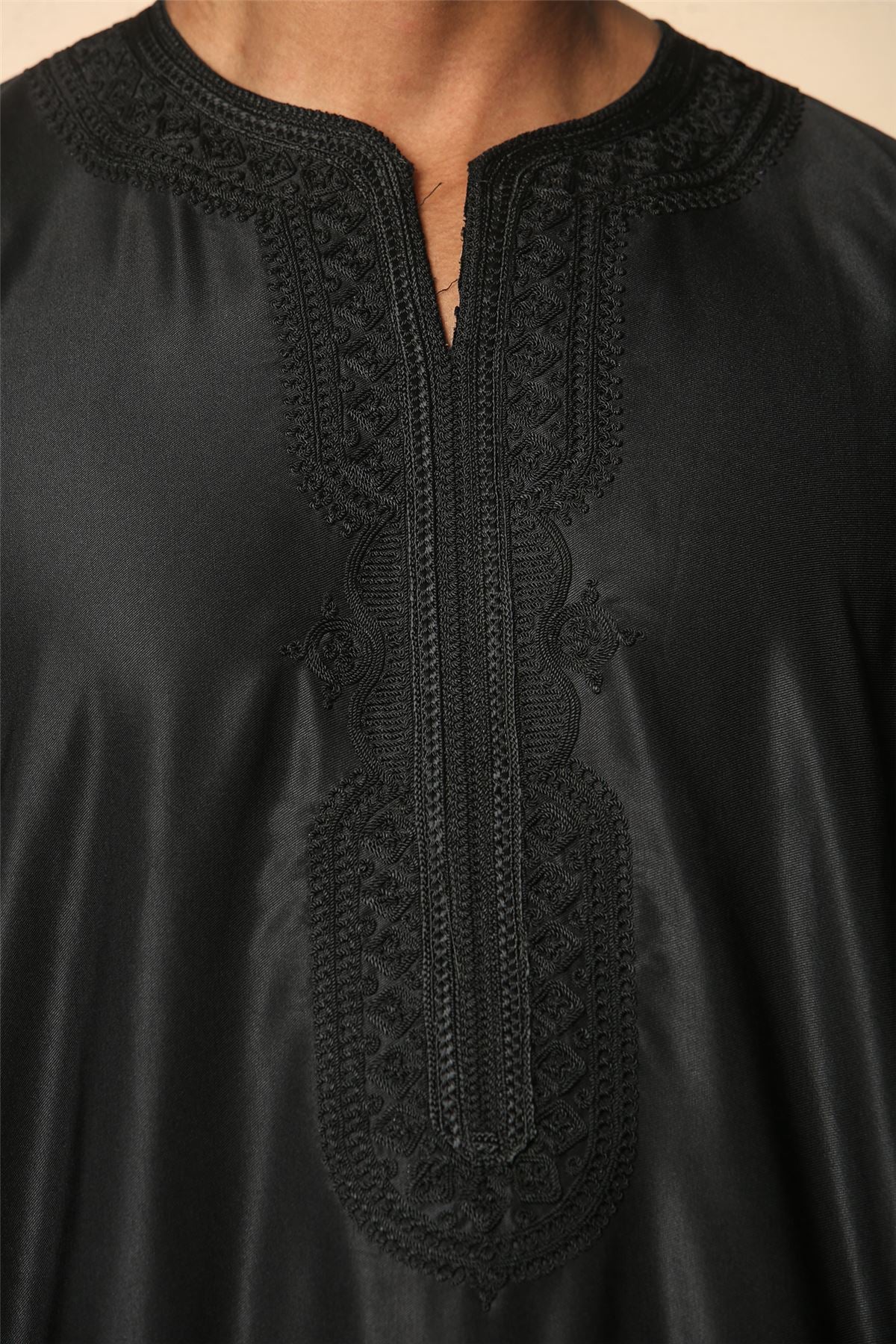 Men's Moroccan Thobe Gandoura Short Sleeve Jubba Islamic Clothing Kaftan Eid Robe Arab Embroidery