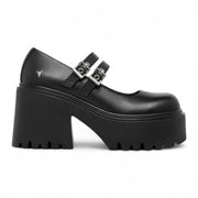 Lessons - Women's Black Leather Chunky Heel Buckle Shoes