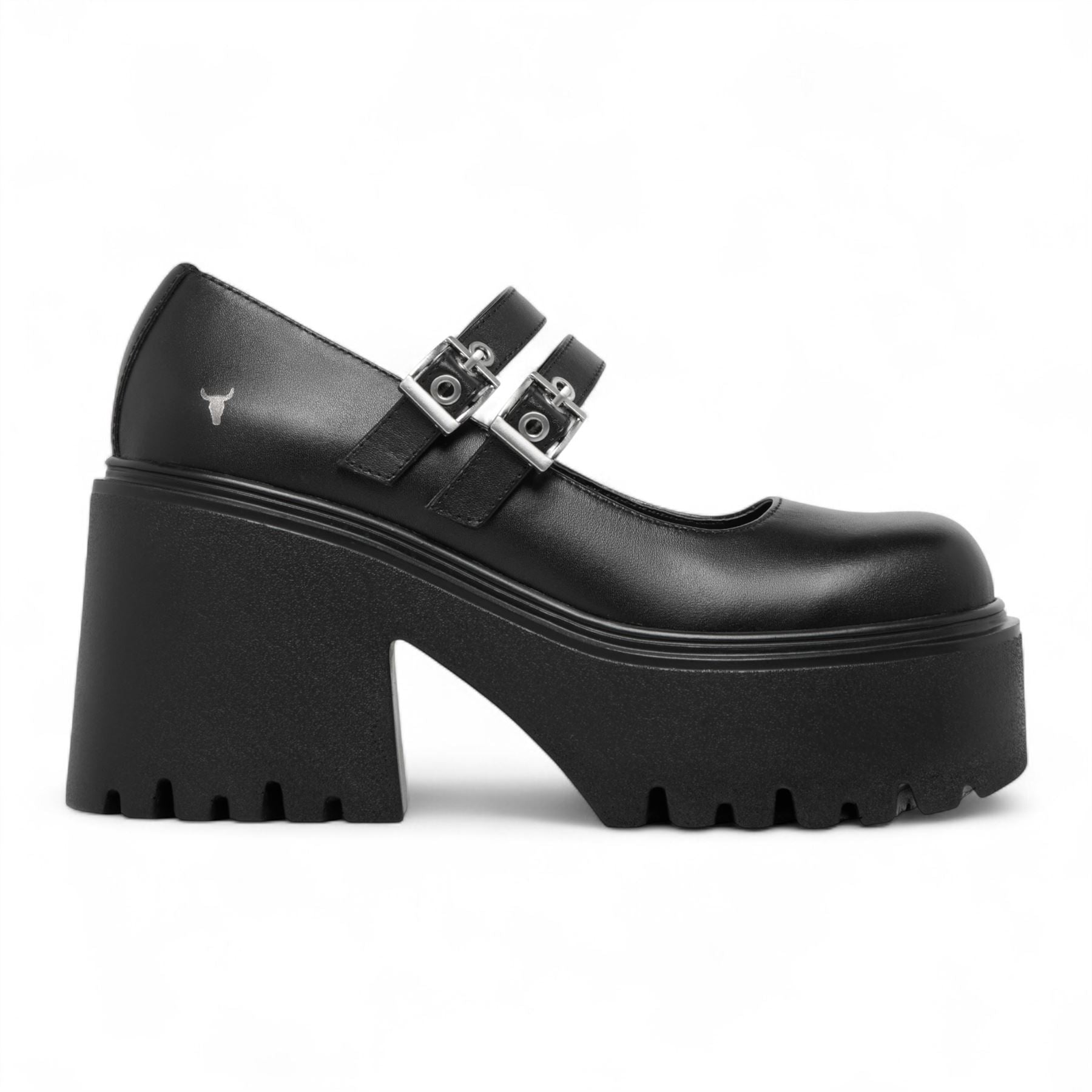 Lessons - Women's Black Leather Chunky Heel Buckle Shoes