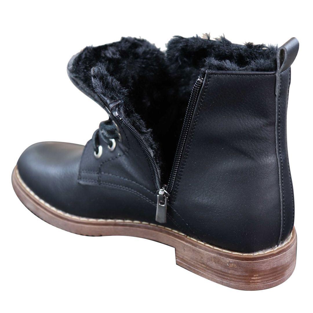 Mens Laced Zip Ankle Boots Fur Fleece Lined Warm Casual Hiking Combat Military - Knighthood Store