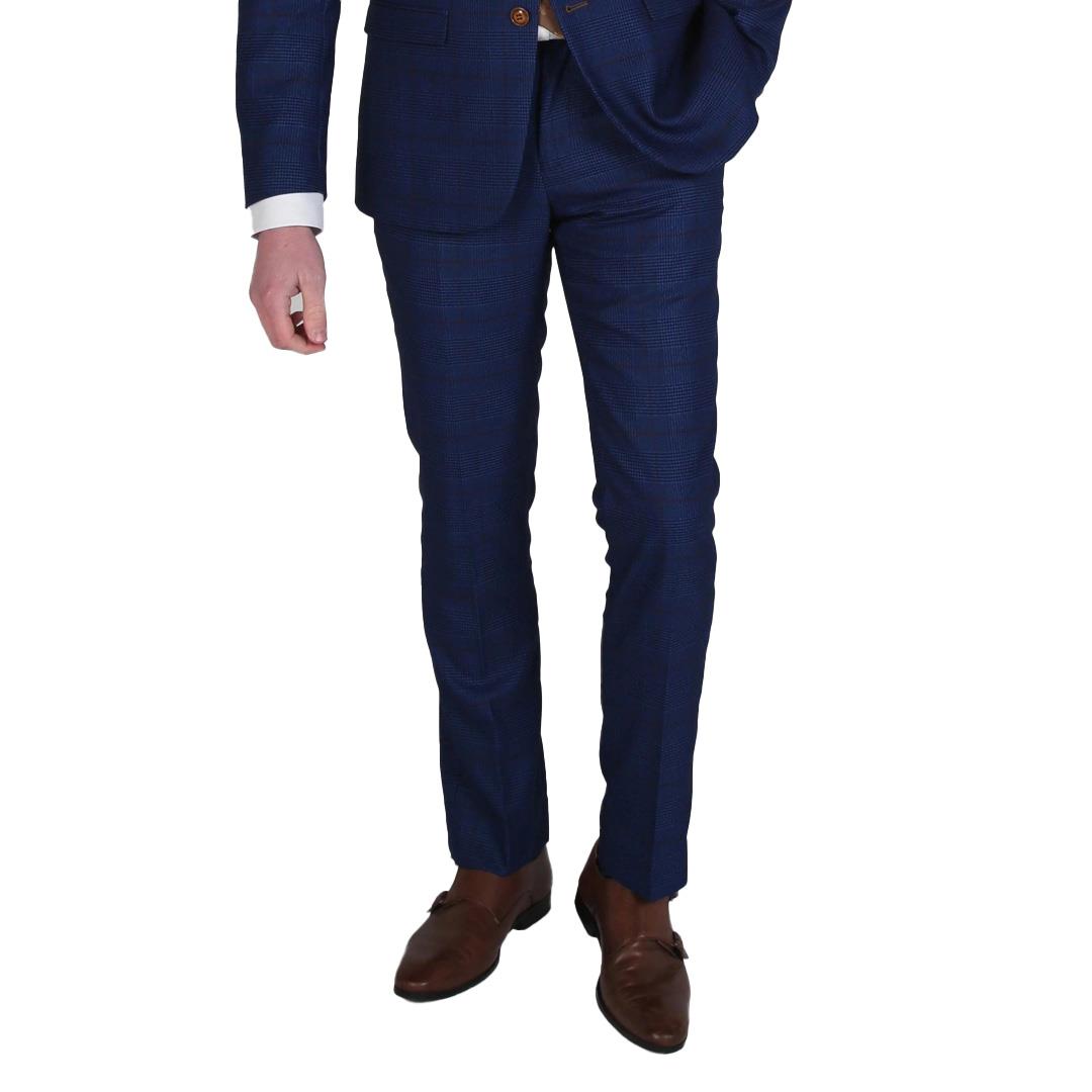 Tailored Fit Trousers in Blue Brown Check - 28W 32L