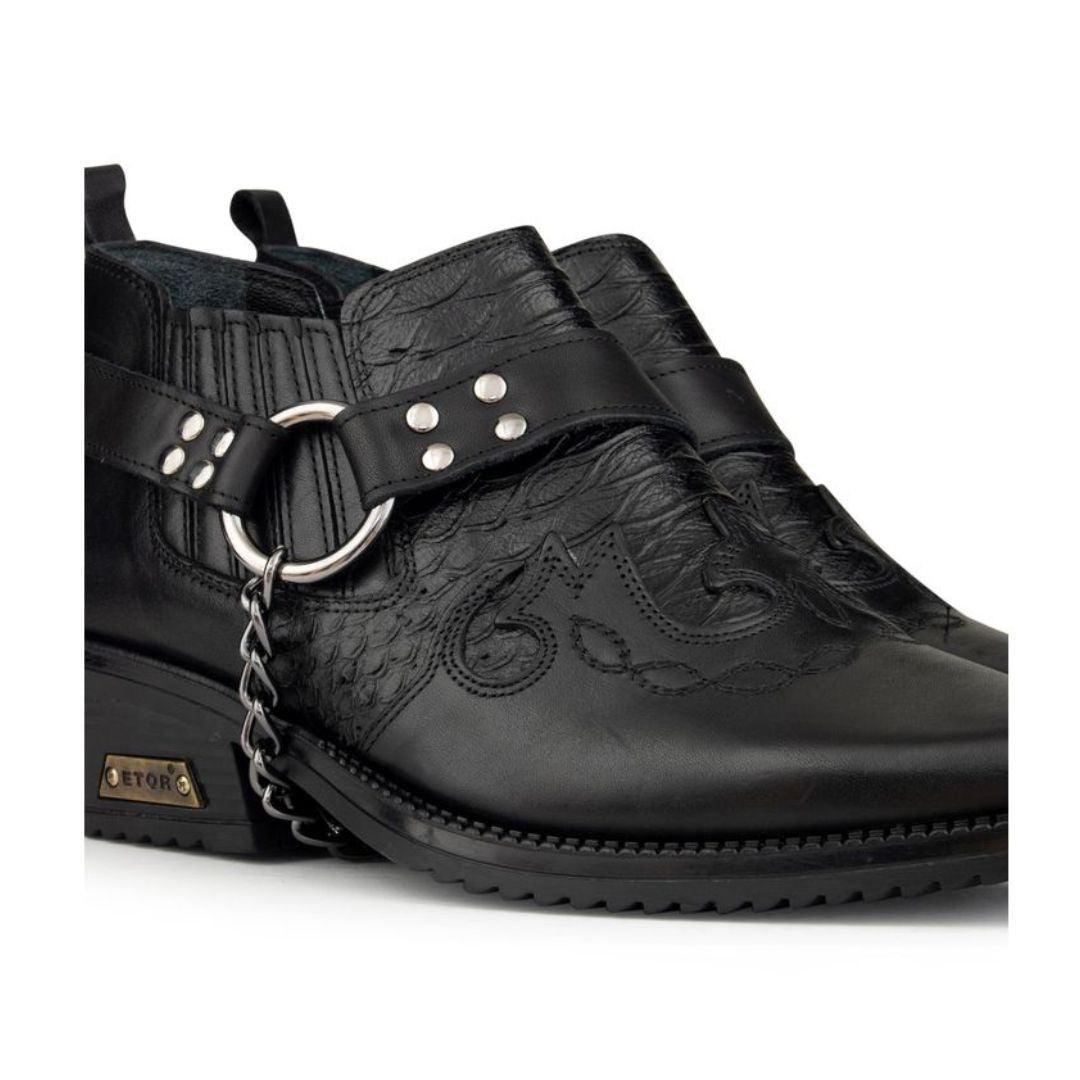 Mens Real Leather Croc Cowboy Riding Shoes Belt Chain Western Cuban Heel Dancing - Knighthood Store