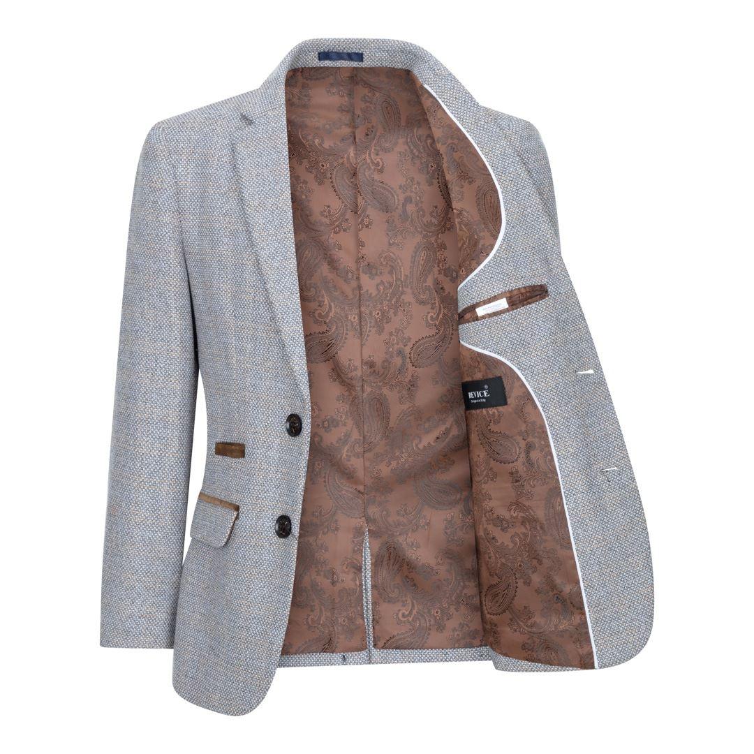 Boys 3 Piece Suit Cream Beige Tweed Check Vintage Retro Tailored Fit 1920s - Knighthood Store