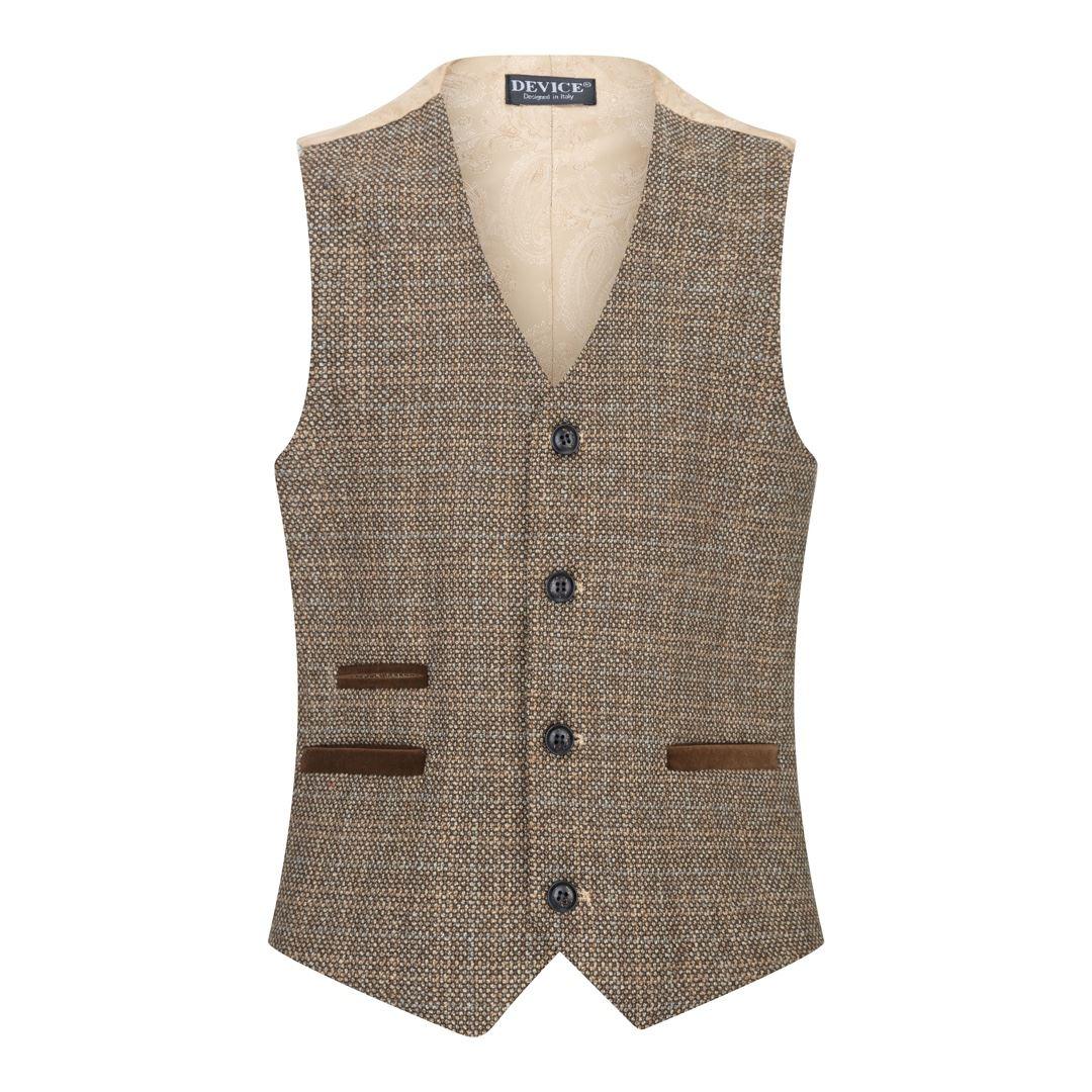 Boys 3 Piece Brown Suit Tweed Check Vintage Retro Tailored Fit 1920s - Knighthood Store