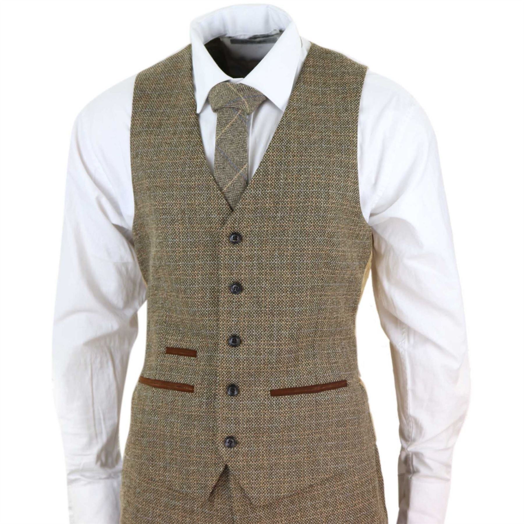 Mens 3 Piece Suit Tweed Check Vintage Retro Tailored Fit 1920s