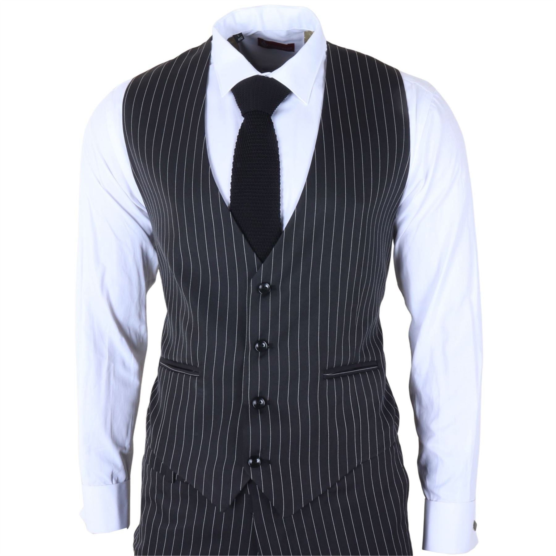 IM45 - Men's Classic Pinstripe 3 Piece Black Suit
