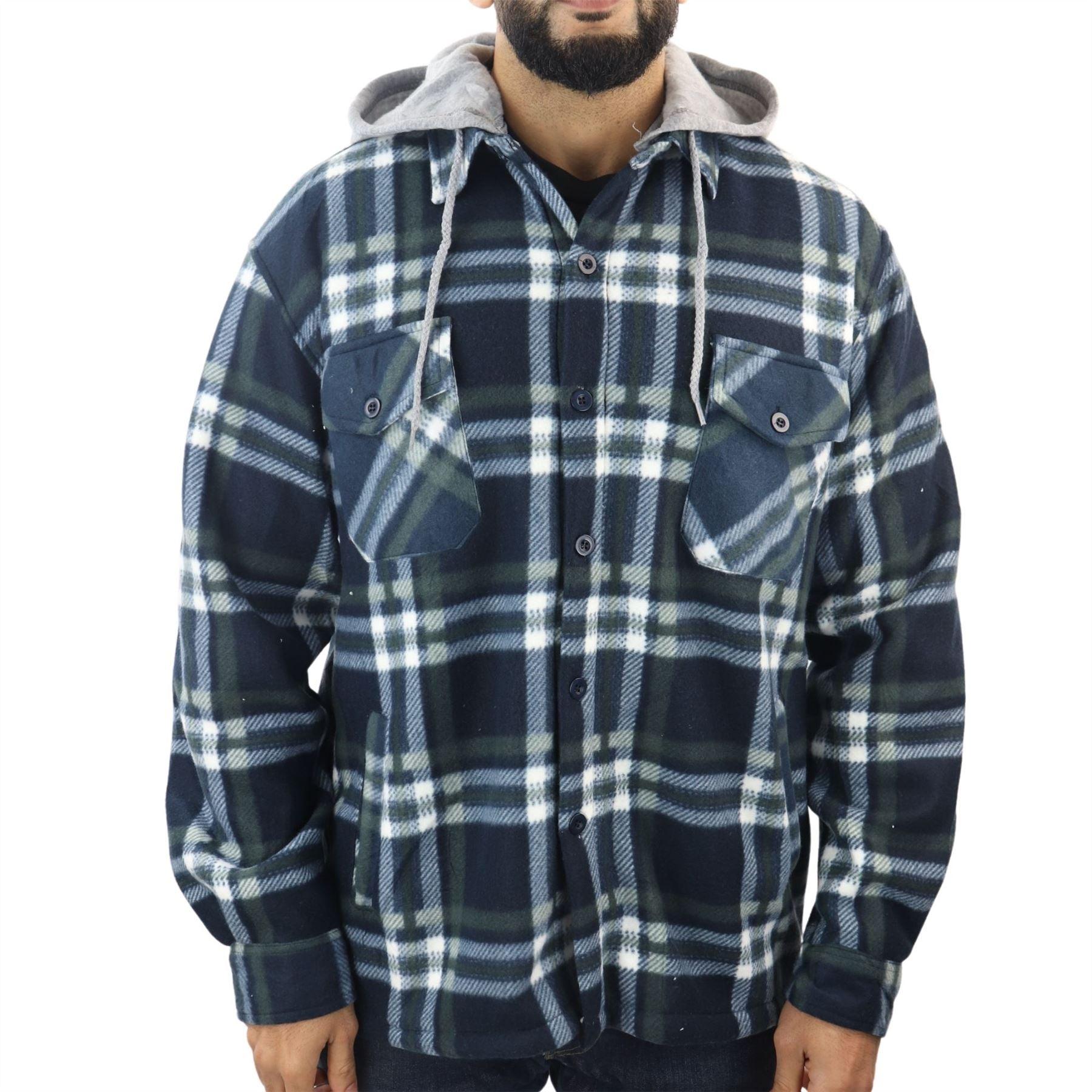 Men's Jumper Thermal Fleece Fur Lined Lumberjack Removable Hooded Buttoned Check Winter Shirt - Knighthood Store