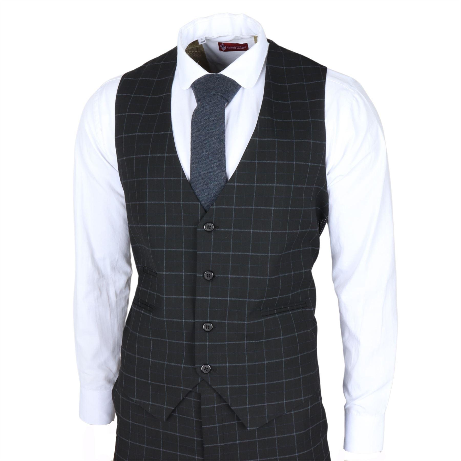 Men's Suit Black Checked Tailored Fit 3 Piece Formal Dress - Knighthood Store