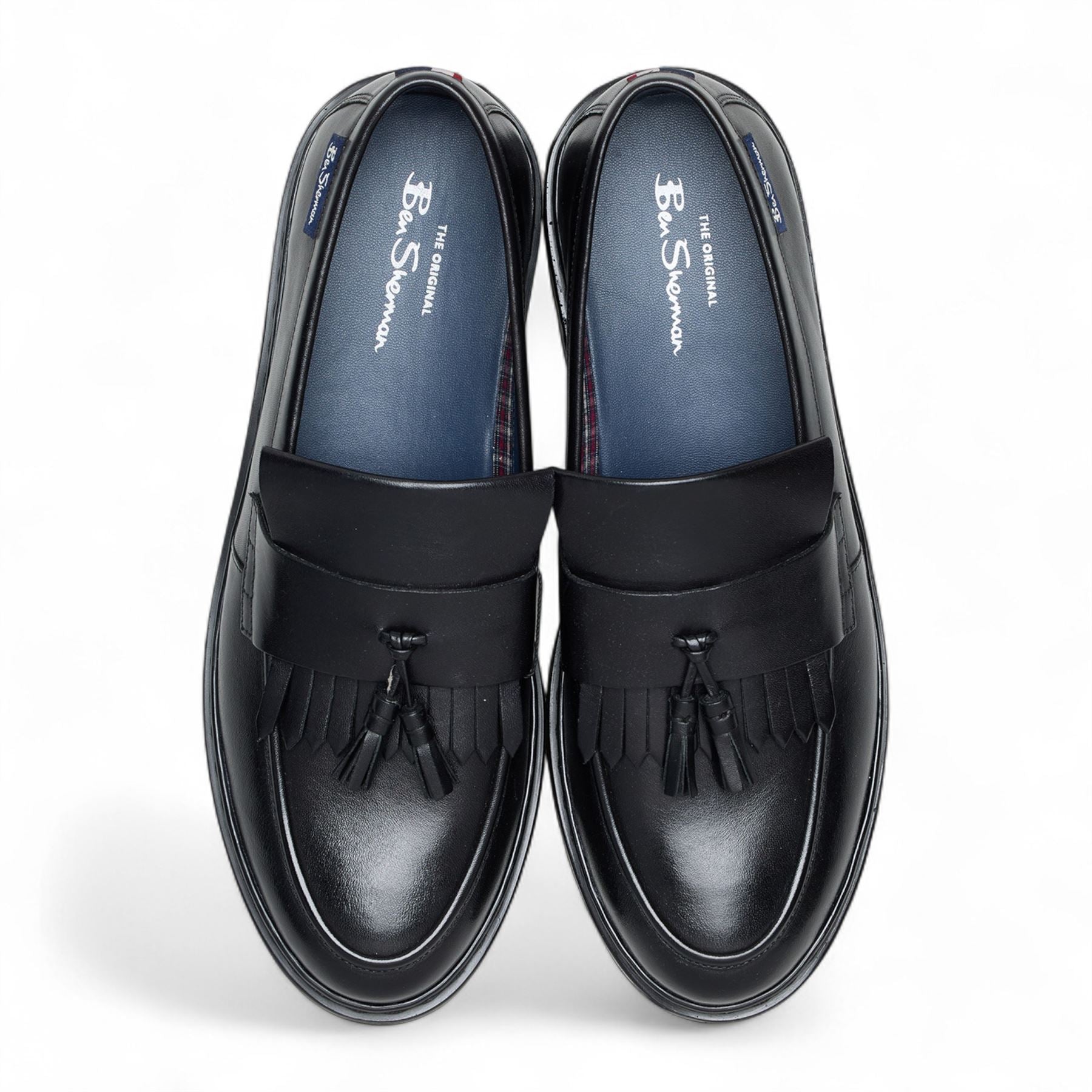 Men's Black Leather Chunky Sole Tassel Loafer Shoes