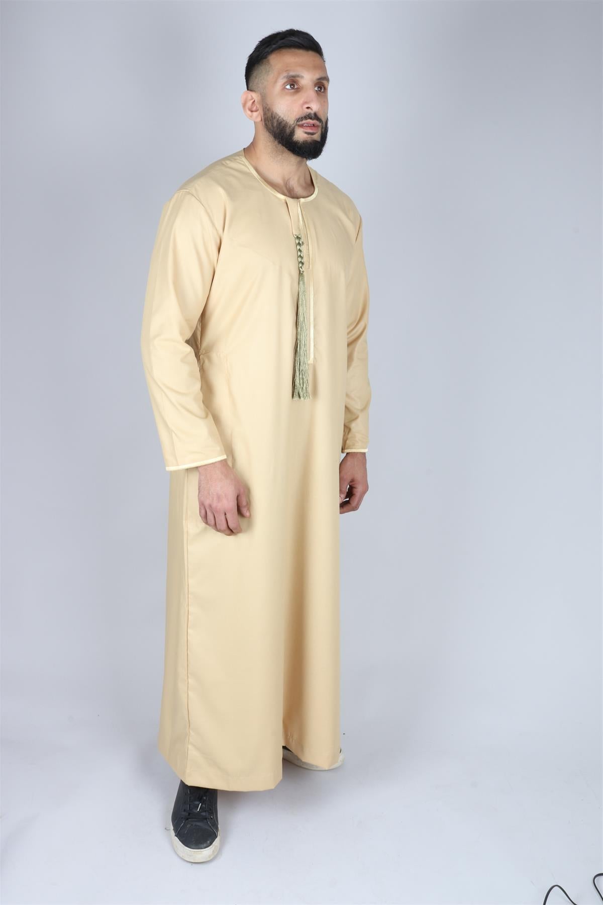 Mens Thobe Jubba Islamic Clothing Muslim Kaftan Emirati Omani Robe Arab Tassel