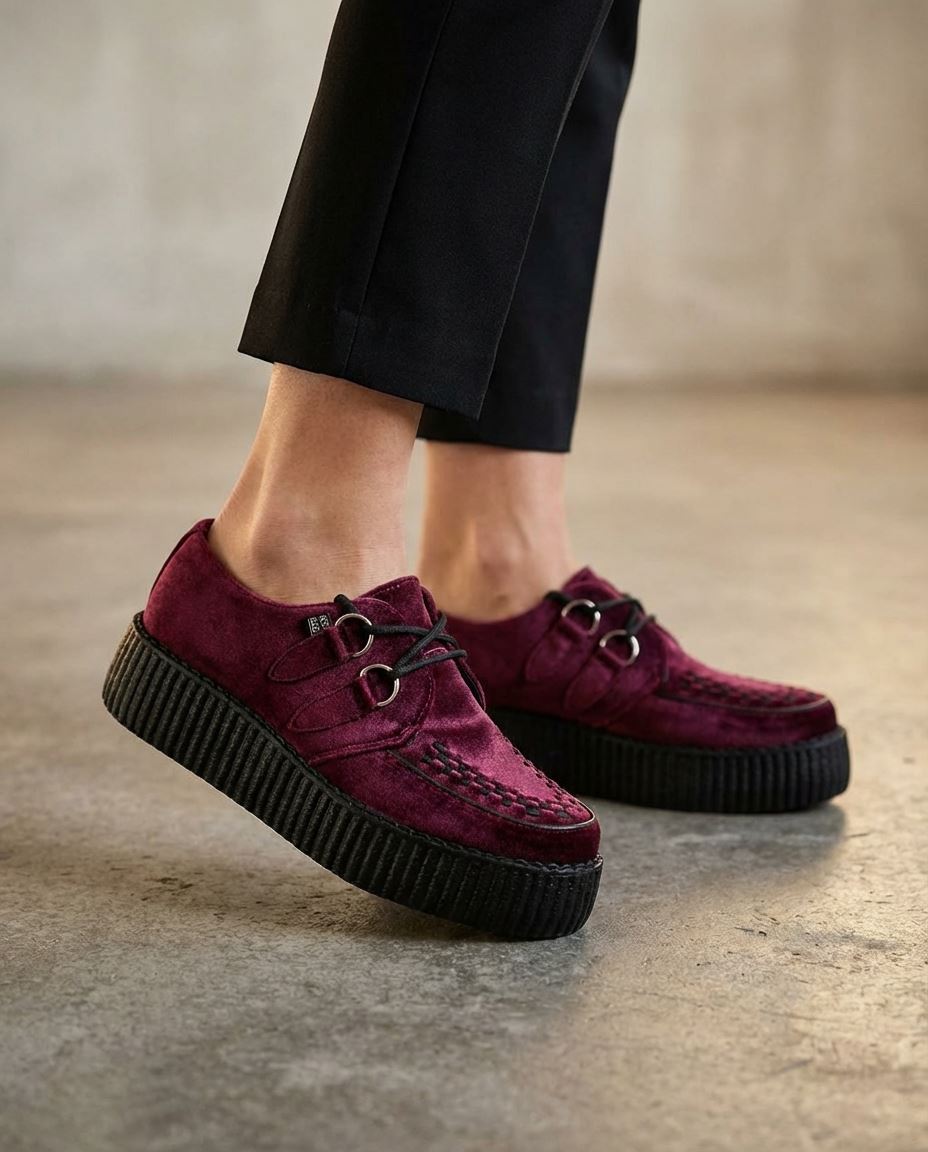 Viva High Creeper Burgundy Velvet Platform Lace-Up Shoes