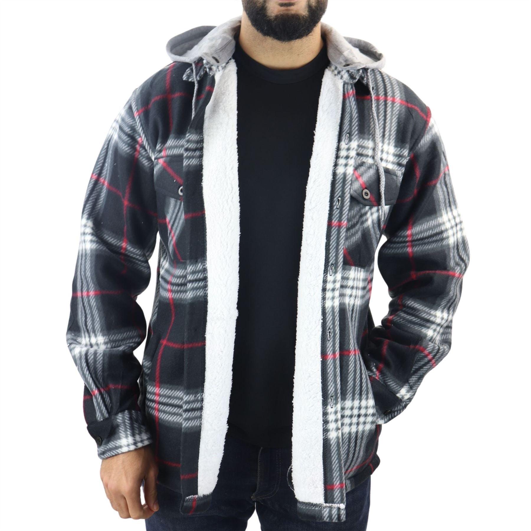 Men's Jumper Thermal Fleece Fur Lined Lumberjack Removable Hooded Buttoned Check Winter Shirt - Knighthood Store