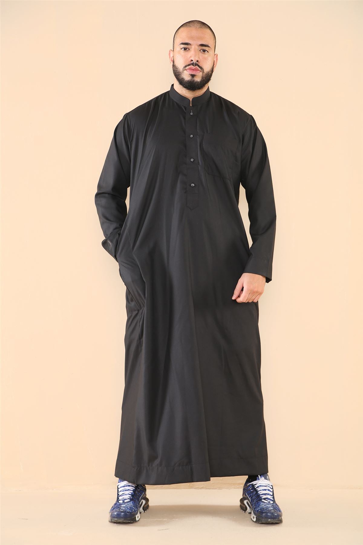 Mens Thobe Jubba Nehru Stand Collar Islamic Clothing Muslim Cotton Kaftan Dress Robe Saudi