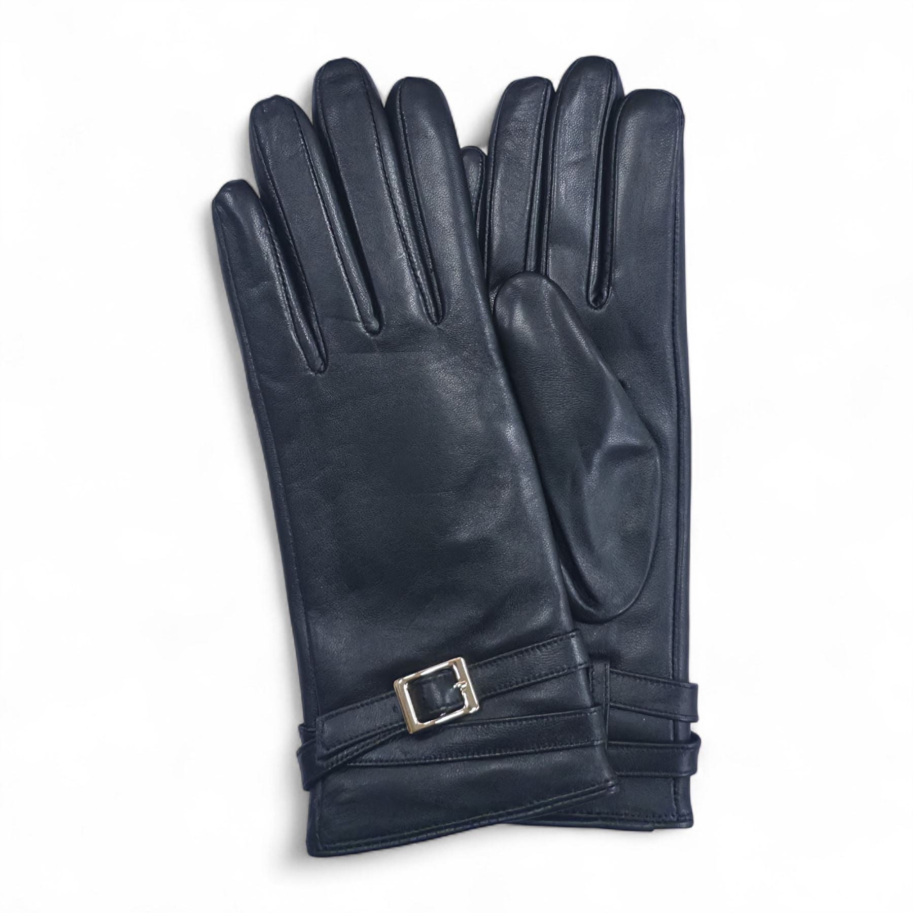 Women's Genuine Leather Adjustable Wrist Buckle Gloves