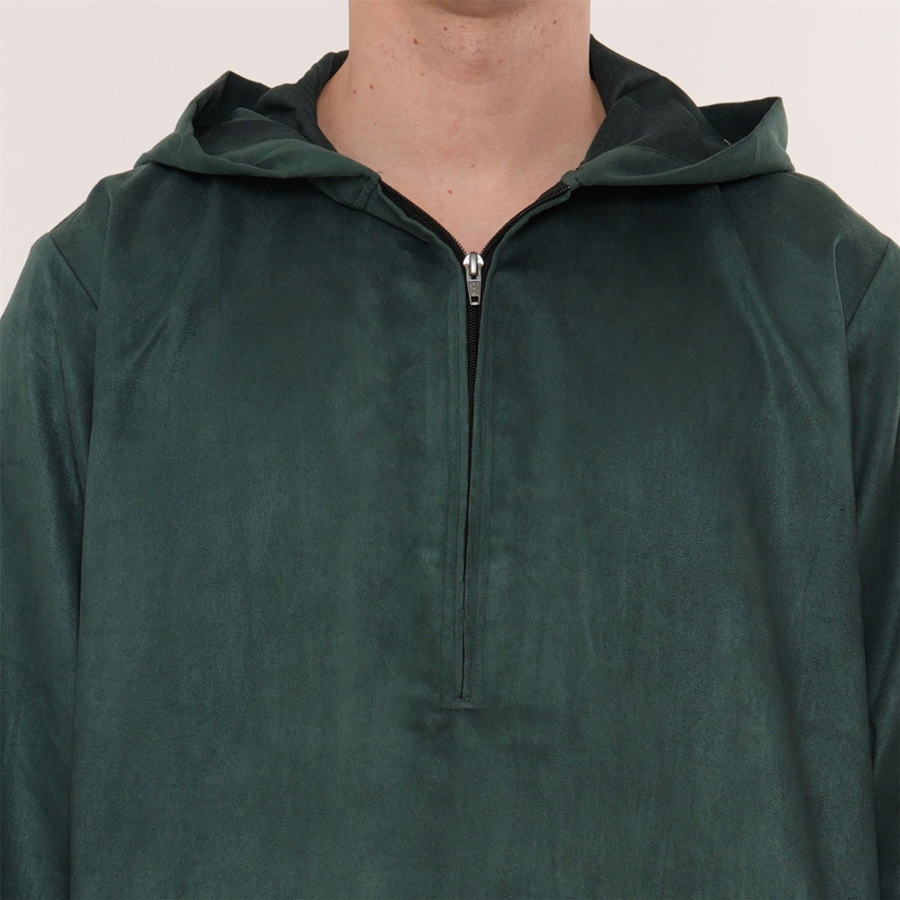 HM12 - Men's Hooded Suede Thobe Emirati Omani Zipped Thobe