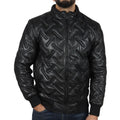 Men's Puffer Quilted Bomber Jacket Real Leather Casual - Knighthood Store